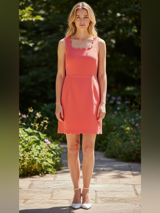 J. Crew Dresses & Skirts - J. Crew Coral Scallop-Trim Sleeveless Shift Dress Size 6